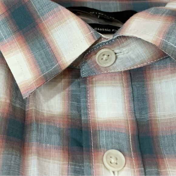 Vince Shadow Plaid Short Sleeve Shirt in Off White/Palisades Blue - Picture 13 of 14